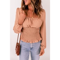 Azura Exchange Swiss Dot Smocked Waist Top