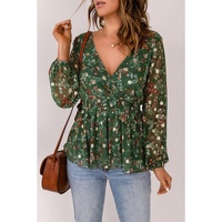 Azura Exchange Wrap V Neck Peplum Top with Floral Print