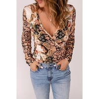 Azura Exchange Baroque Print Wrap V Neck T Shirt