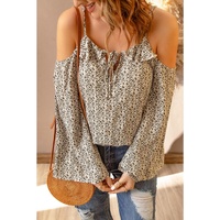 Azura Exchange Printed Frilled Cold Shoulder Bell Sleeve Blouse