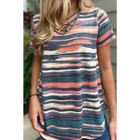 Azura Exchange Striped Crisscross Neck Short Sleeve Top