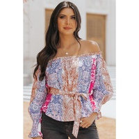 Azura Exchange Bohemian Floral Print Off Shoulder Blouse