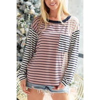 Azura Exchange Striped Patchwork Pocketed Long Sleeve Top