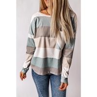 Azura Exchange Ribbed Color Block Long Sleeve Top with Pocket
