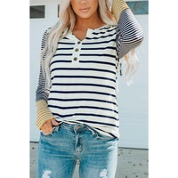 Azura Exchange Stripe Button Henley Top