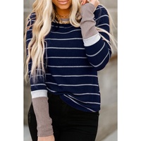 Azura Exchange Color Block Cuffs Rib Knit Striped Pullover