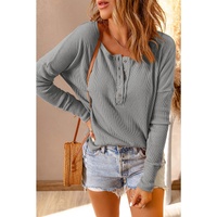 Azura Exchange Waffle Knit Henley Top