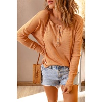 Azura Exchange Waffle Knit Henley Top