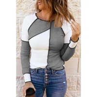 Azura Exchange Color Block Rib Knit Top with Irregular Seaming Trim