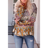 Azura Exchange Boho Print V Neck Bubble Sleeve Blouse