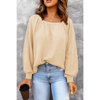 Azura Exchange Puff Sleeve Waffle Knit Top