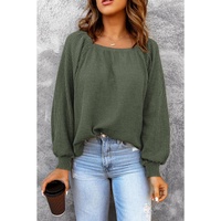 Azura Exchange Puff Sleeve Waffle Knit Top