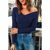 Azura Exchange Ribbed Wrap V Neck Long Sleeve Top