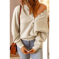 Azura Exchange Snap Button V-Neck Waffle Knit Top