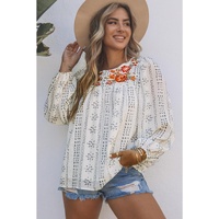 Azura Exchange Long Sleeve Embroidered Print Blouse