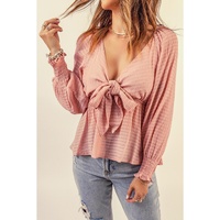 Azura Exchange Textured Tie Front Peplum Blouse