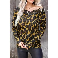 Azura Exchange Lace Splicing Hollow Out Leopard Blouse