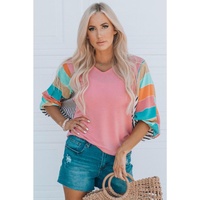 Azura Exchange Color Block Bubble Sleeve Top