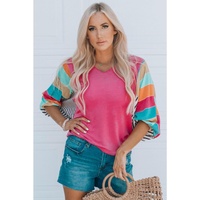 Azura Exchange Bubble Sleeve Stripe Color Block Top