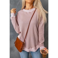 Azura Exchange Ribbed Trim Waffle Knit Top