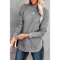Azura Exchange Ribbed Trim Waffle Knit Top