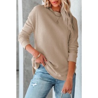Azura Exchange Ribbed Trim Waffle Knit Top
