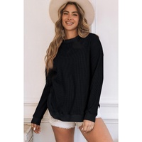 Azura Exchange Ribbed Trim Waffle Knit Top