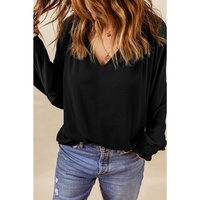 Azura Exchange Pleated V Neck Puffy Sleeve Blouse