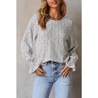 Azura Exchange Floral Printed Crinkled Ruffled Bubble Sleeve Blouse