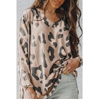 Azura Exchange Leopard Print V Neck Long Sleeve Top