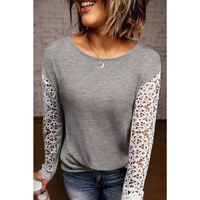 Azura Exchange Lace Splicing Long Sleeve Top
