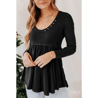 Azura Exchange Long Sleeve Buttons Babydoll Blouse