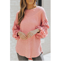 Azura Exchange Waffle Knit Balloon Sleeve Blouse
