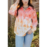 Azura Exchange Print Lace-up Buttoned Henley Top