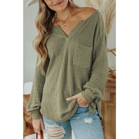 Azura Exchange Knit Split Neck Pocketed Top