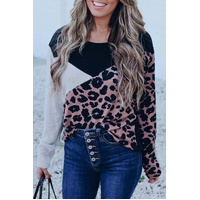 Azura Exchange Leopard Colorblock Long Sleeve Top