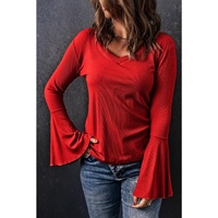 Azura Exchange V Neck Bell Sleeve Knit Top