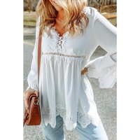 Azura Exchange Crochet Insert Bell Sleeves Blouse