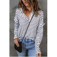 Azura Exchange Striped Print Ruffled Buttoned Top