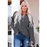 Azura Exchange Ruffled Striped Print Buttoned Top