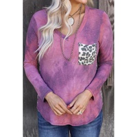 Azura Exchange Leopard Patchwork V Neck Top