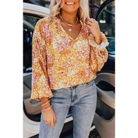 Azura Exchange Floral Split V Neck Blouse