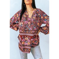 Azura Exchange V Neck Long Sleeve Blouse with Floral Print