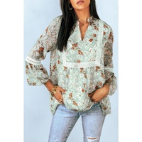 Azura Exchange Lace Crochet Trim Blouse with Floral Print
