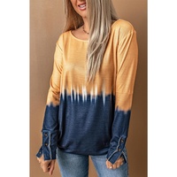 Azura Exchange Tie Dye Color Block Button Cuff Long Sleeve Top