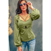 Azura Exchange Criss Cross Sweetheart Neck Long Sleeve Top