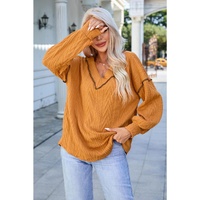 Azura Exchange Textured V Neck Long Sleeve Knit Top