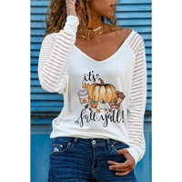 Azura Exchange Fall Pumpkin Graphic Print V Neck Top