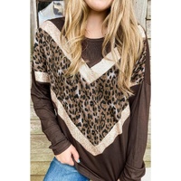 Azura Exchange Sequin Leopard Splicing Long Sleeve Top