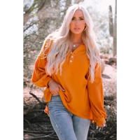 Azura Exchange V Neck Drop Shoulder Waffle Knit Top